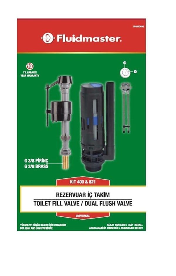 Fluidmaster 400 Serisi Doldurma (3/8" pirinç) + 821 Serisi Boşaltma (Butonu dahil)
